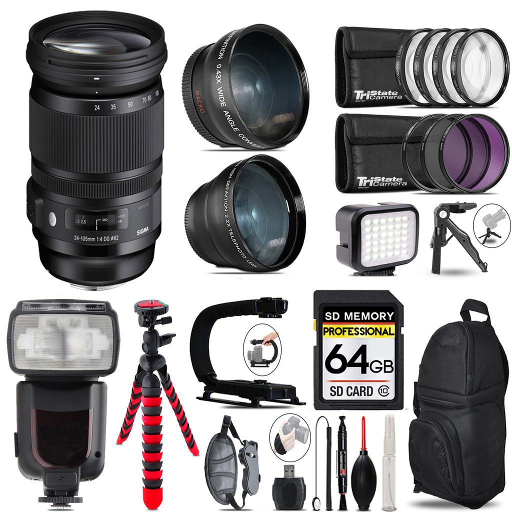 24-105mm f/4 DG OS HSM Art Lens for Canon EF+ LED Light +Tripod -64GB Kit *FREE SHIPPING*