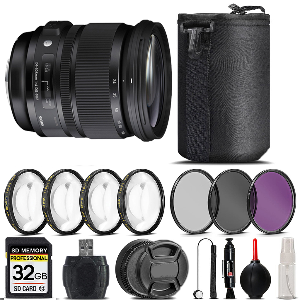 24-105mm f/4 DG OS HSM Lens for Canon EF+4PC Macro Kit+3 Piece Filter-32GB *FREE SHIPPING*