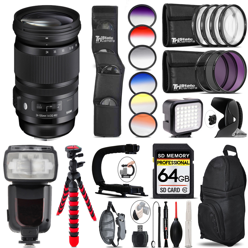 24-105mm f/4 DG OS HSM Art Lens for Canon EF+ LED Light -64GB Kit Bundle *FREE SHIPPING*