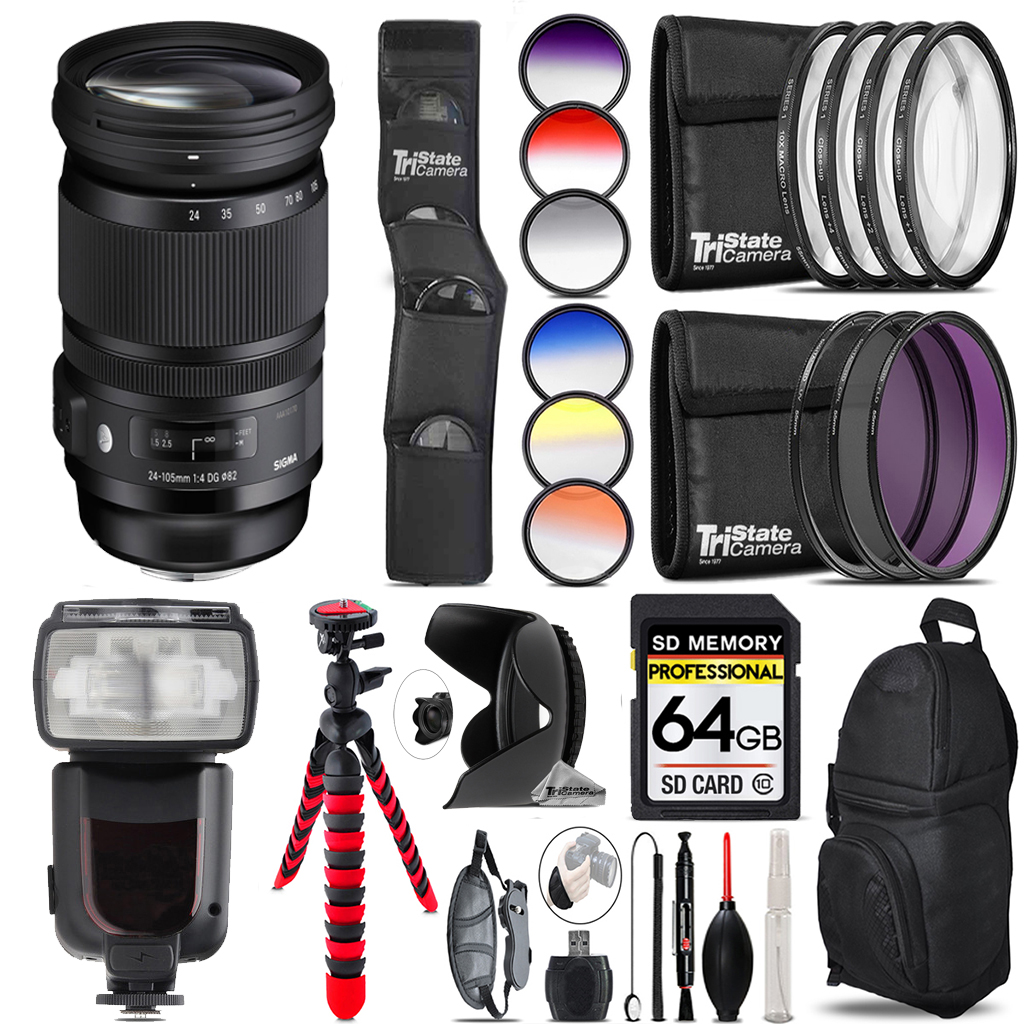 24-105mm f/4 DG OS HSM Lens for Canon EF +13 Piece Filter & More-64GB Kit *FREE SHIPPING*