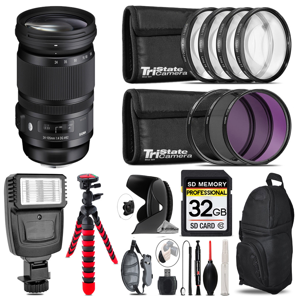 24-105mm f/4 DG OS HSM Lens for Canon EF +Flash + Tripod & More - 32GB Kit *FREE SHIPPING*