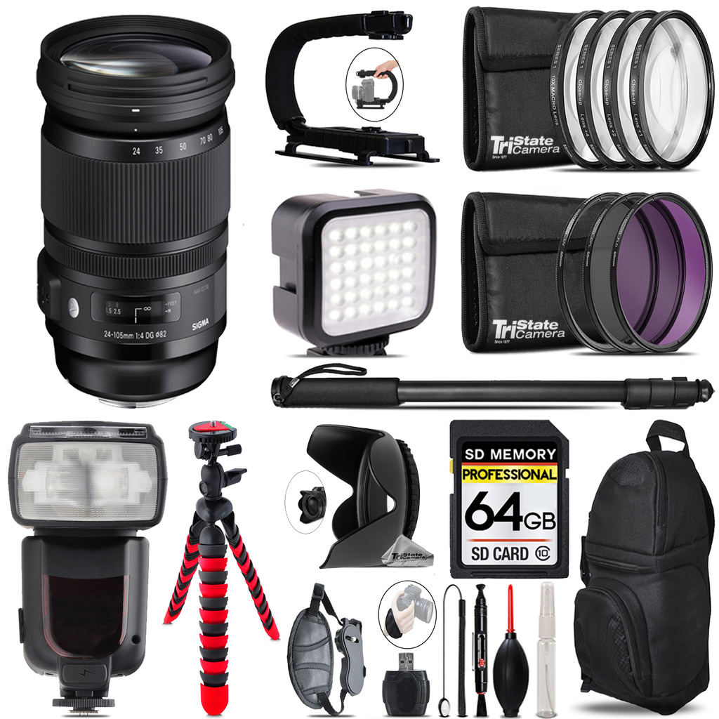24-105mm f/4 DG OS HSM Art Lens for Canon EF + LED Flash+ Bag -64GB Bundle *FREE SHIPPING*