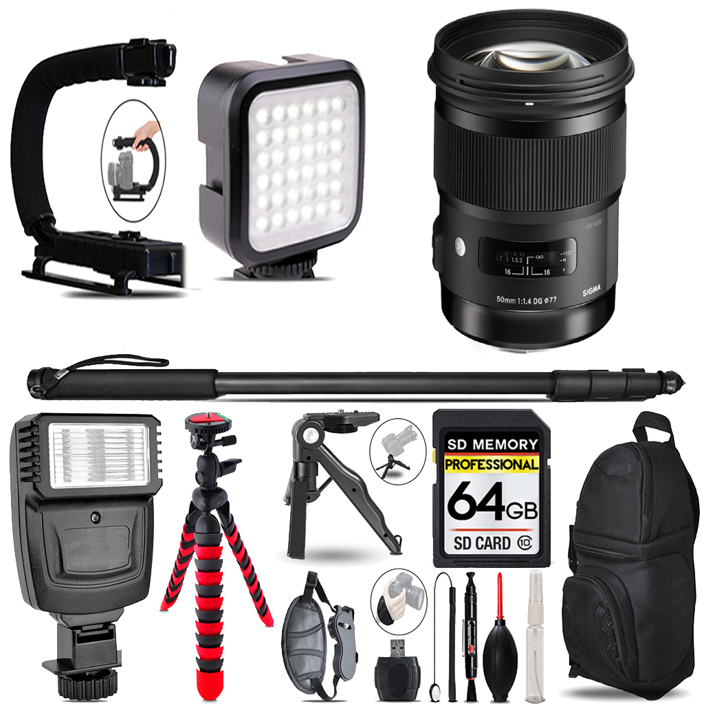 AF 50/1.4 HSM F/Canon +Video Kit+Slave Flash+Monopad -64GB Accessory Kit *FREE SHIPPING*