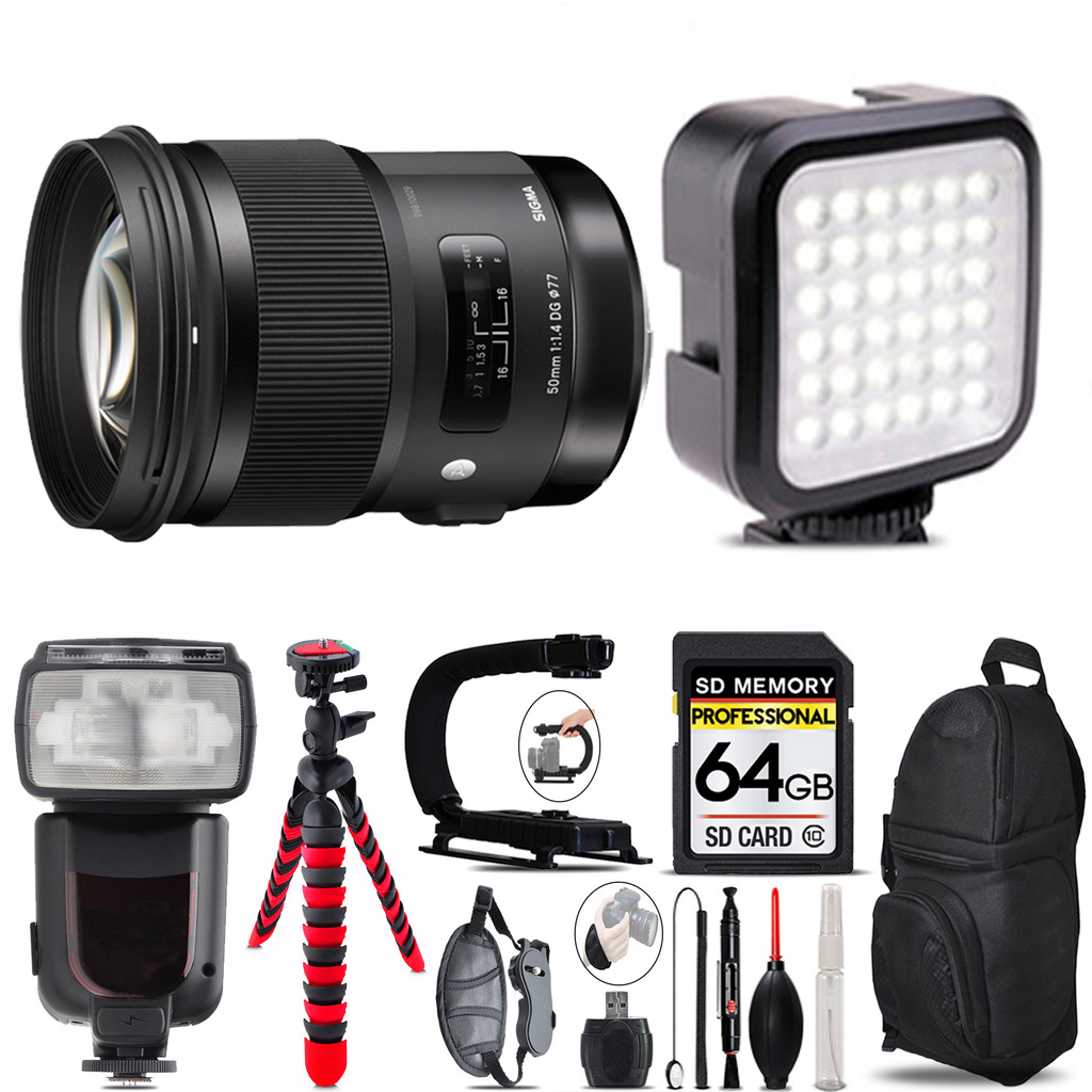 AF 50/1.4 Art DG HSM F/Canon  +LED Light - 64GB Accessory Bundle *FREE SHIPPING*