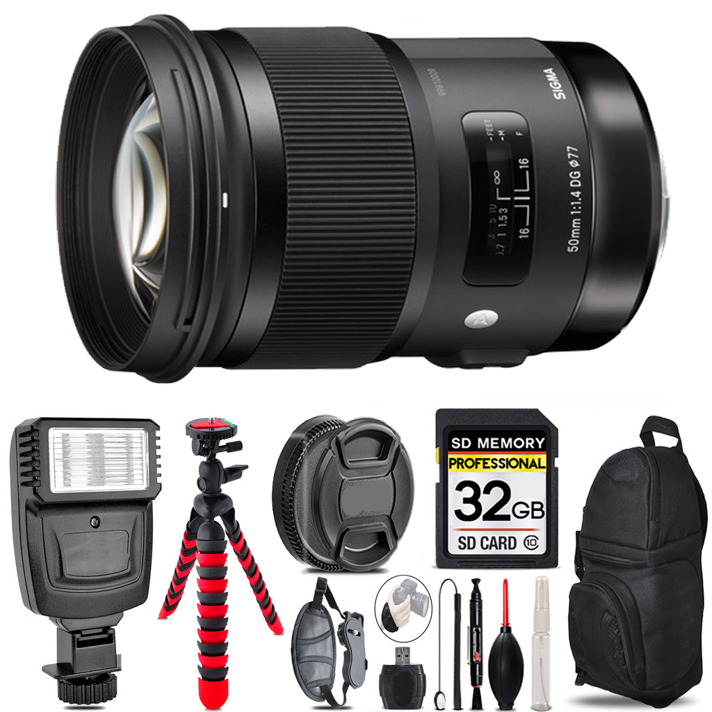 AF 50/1.4 Art DG HSM F/Canon  + Flash + Tripod & More - 32GB Accessory Kit *FREE SHIPPING*