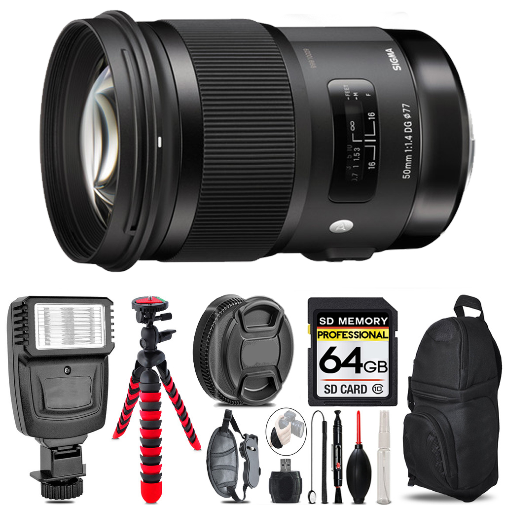 AF 50/1.4 Art DG HSM F/Canon  + Flash + Tripod & More - 64GB Accessory Kit *FREE SHIPPING*