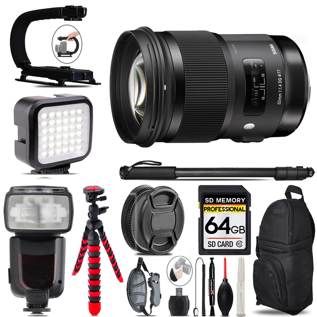AF 50/1.4 Art DG HSM F/Canon  + LED Flash+ Bag - 64GB Accessory Bundle *FREE SHIPPING*