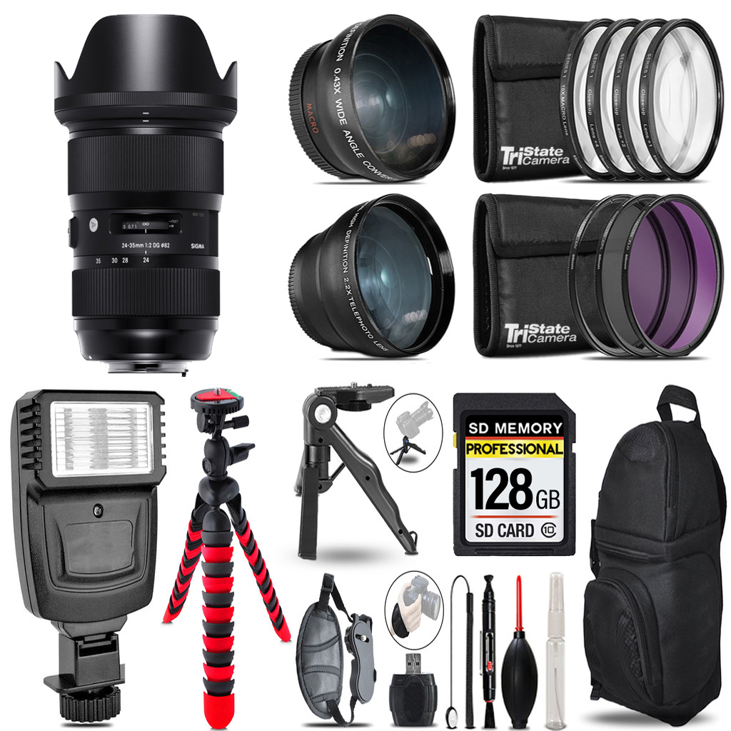 24-35mm f/2 DG HSM Art Lens for Nikon F - 3 Lenses+ Flash+Tripod -128GB *FREE SHIPPING*