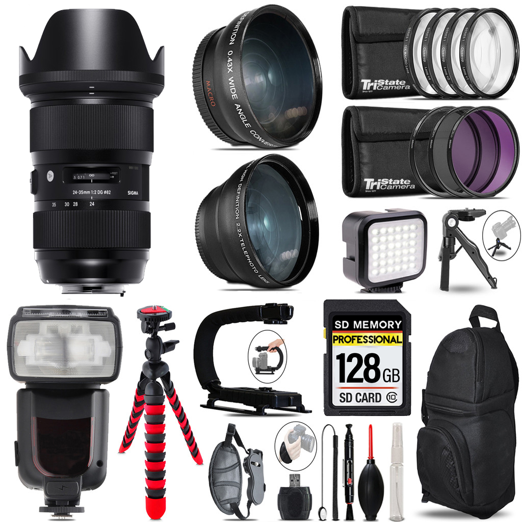 24-35mm f/2 DG HSM Art Lens for Nikon F - LED Light + Tripod -128GB Kit *FREE SHIPPING*