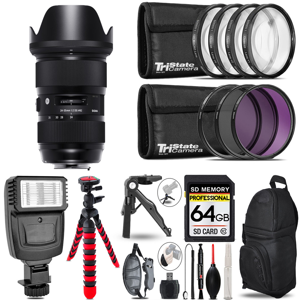 24-35mm f/2 DG HSM Art Lens for Nikon F  +Flash +MACRO UV-CPL-FLD-64GB Kit *FREE SHIPPING*