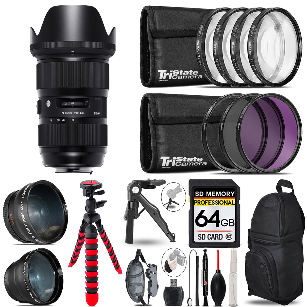 24-35mm f/2 DG HSM Art Lens for Nikon F - 3 Lenses+ Tripod +Backpack -64GB *FREE SHIPPING*