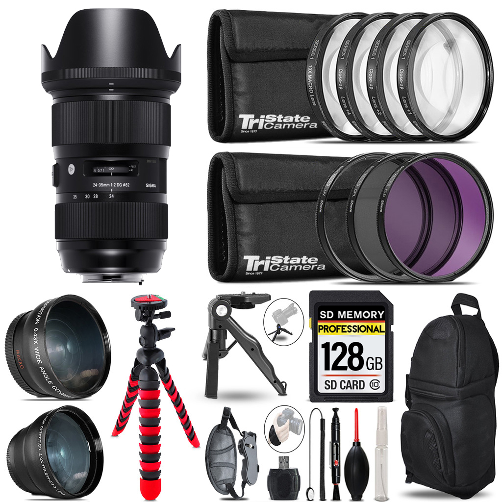 24-35mm f/2 DG HSM Art Lens for Nikon F -3 Lenses+Tripod +Backpack -128GB *FREE SHIPPING*
