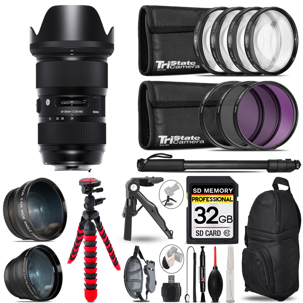 24-35mm f/2 DG HSM Art Lens for Nikon F -3 Lenses+Tripod +Backpack -32GB *FREE SHIPPING*