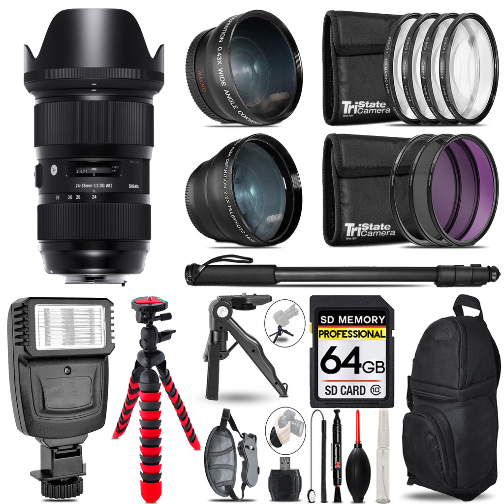 24-35mm f/2 DG HSM Art Lens for Nikon F  -3 Lenses+Flash +Tripod -64GB Kit *FREE SHIPPING*