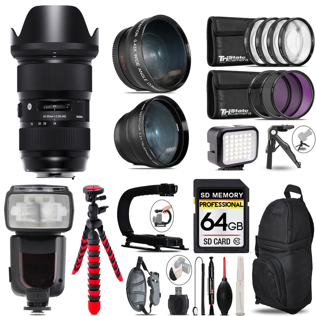 24-35mm f/2 DG HSM Art Lens for Nikon F+ LED Light +Tripod -64GB Kit *FREE SHIPPING*