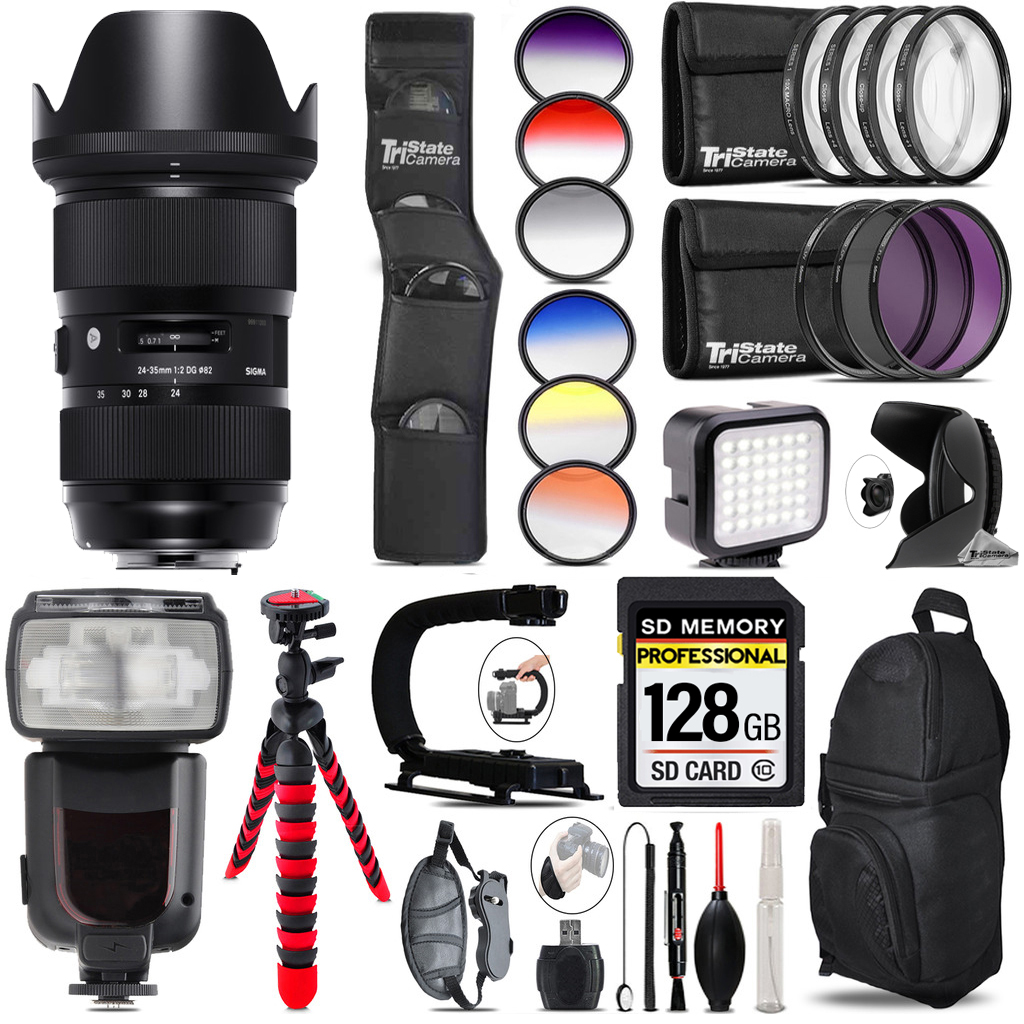 24-35mm f/2 DG HSM Art Lens for Nikon F+ LED Light -128GB Kit Bundle *FREE SHIPPING*