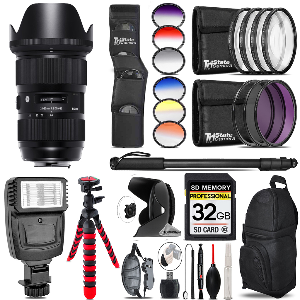24-35mm f/2 DG HSM Art Lens for Nikon F  +Flash+Color Filter Set -32GB Kit *FREE SHIPPING*