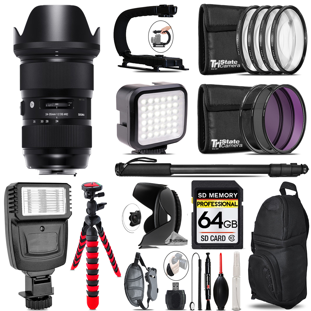 24-35mm f/2 DG HSM Art Lens for Nikon F -Video Kit +Flash,64GB Kit Bundle *FREE SHIPPING*