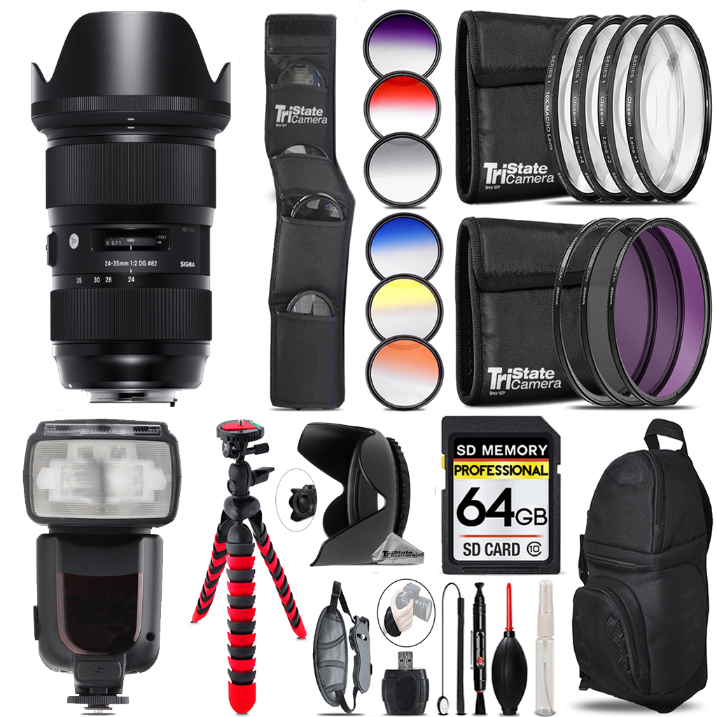 24-35mm f/2 DG HSM Art Lens for Nikon F +13 Piece Filter & More-64GB Kit *FREE SHIPPING*