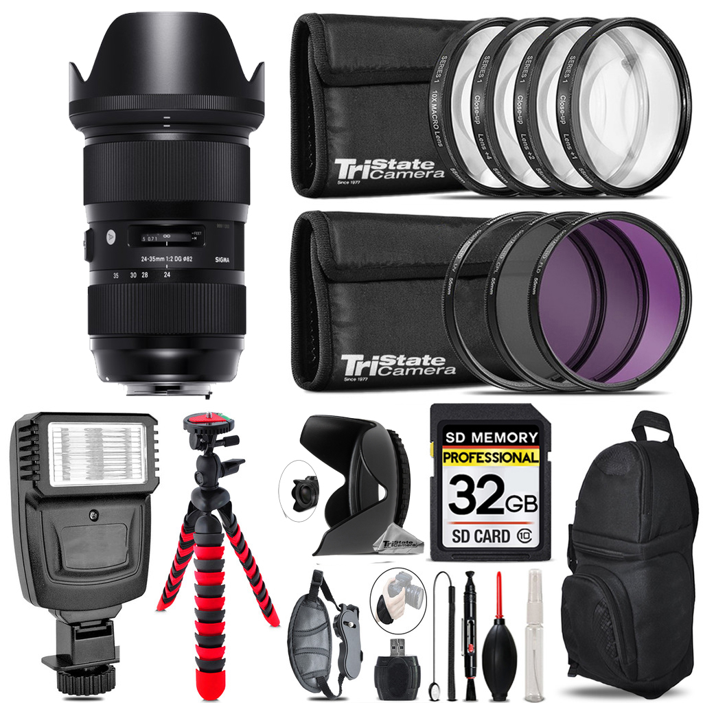 24-35mm f/2 DG HSM Art Lens for Nikon F +Flash + Tripod & More - 32GB Kit *FREE SHIPPING*