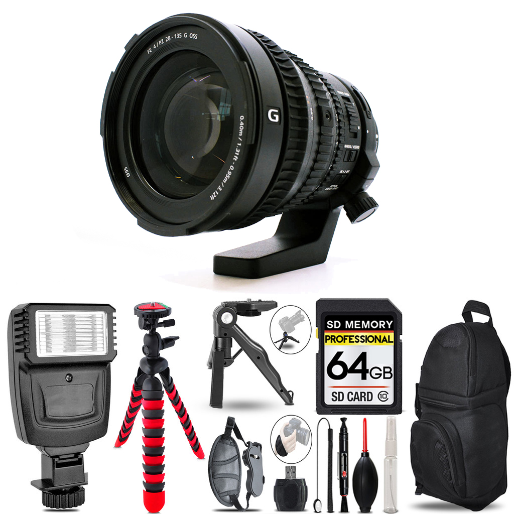 FE PZ 28-135mm f/4 G OSS Lens +Slave Flash + Tripod - 64GB Accessory Bundle *FREE SHIPPING*