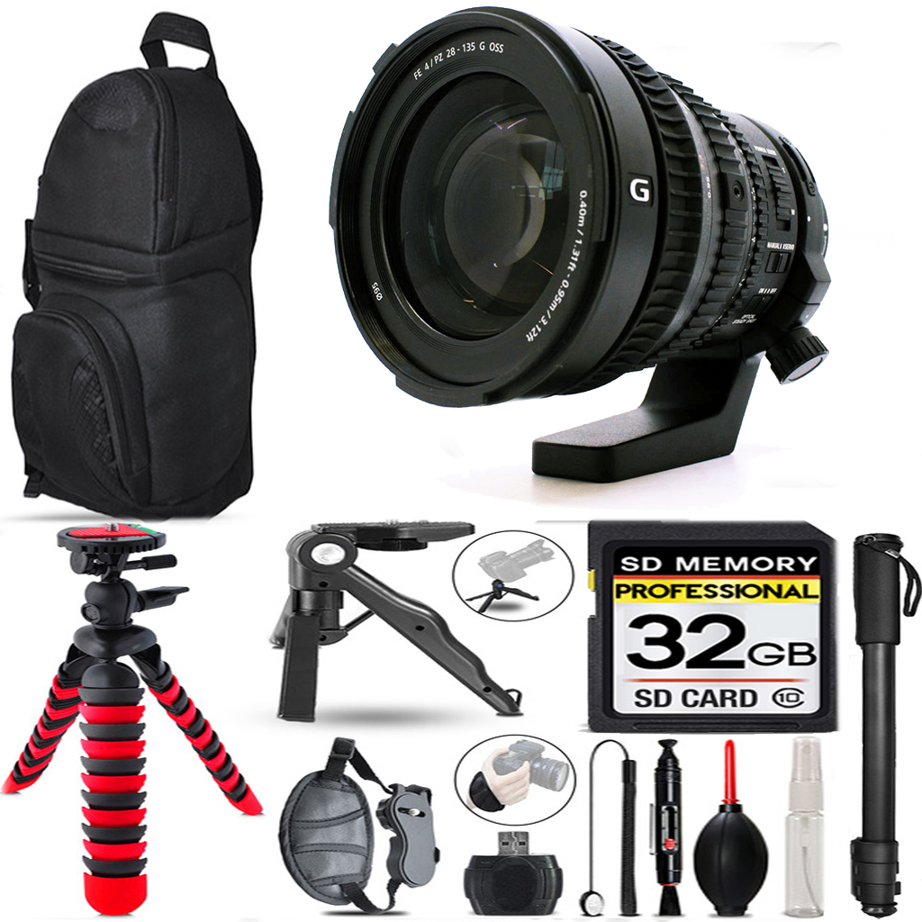 FE PZ 28-135mm f/4 G OSS Lens + Tripod + Backpack - 32GB Special Bundle *FREE SHIPPING*