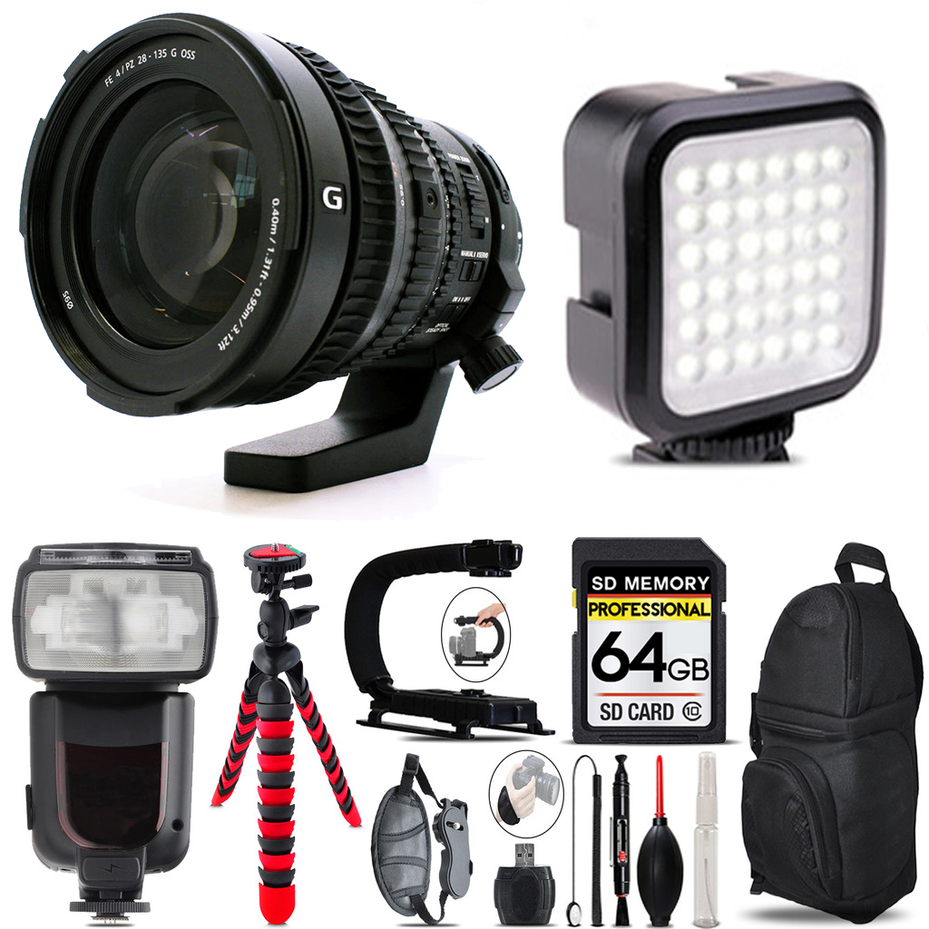 FE PZ 28-135mm f/4 G OSS Lens +LED Light - 64GB Accessory Bundle *FREE SHIPPING*
