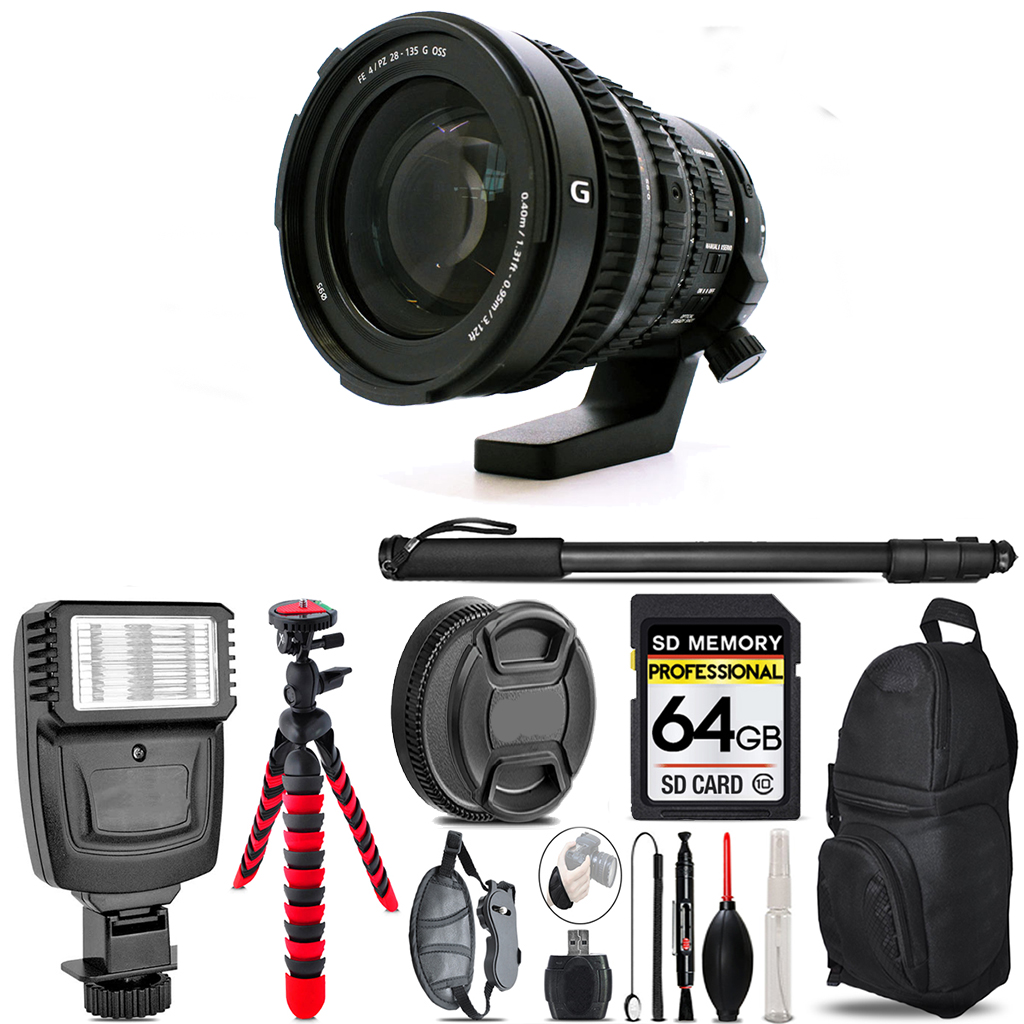 FE PZ 28-135mm f/4 G OSS Lens - Video Kit +  Flash - 64GB Accessory Bundle *FREE SHIPPING*