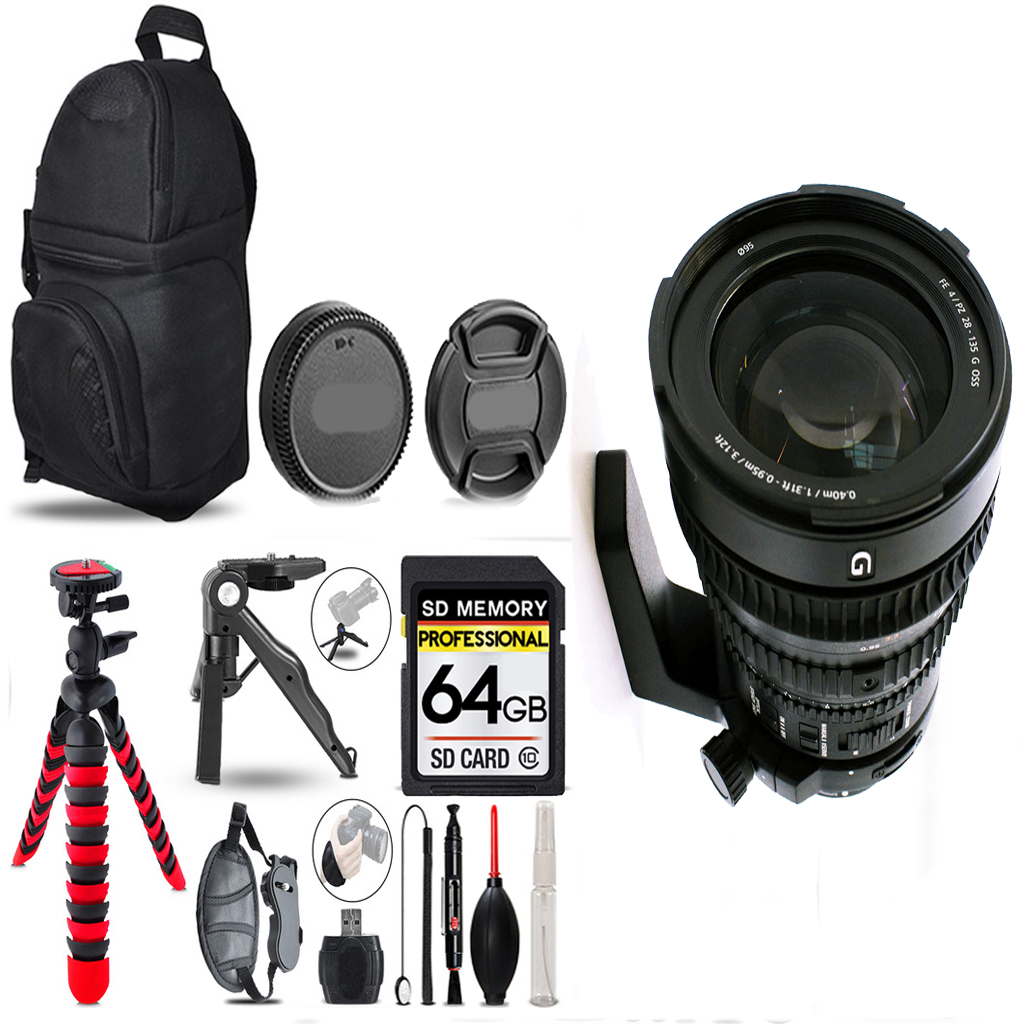 FE PZ 28-135mm f/4 G OSS Lens -+ Tripod + Backpack - 64GB Accessory Bundle *FREE SHIPPING*