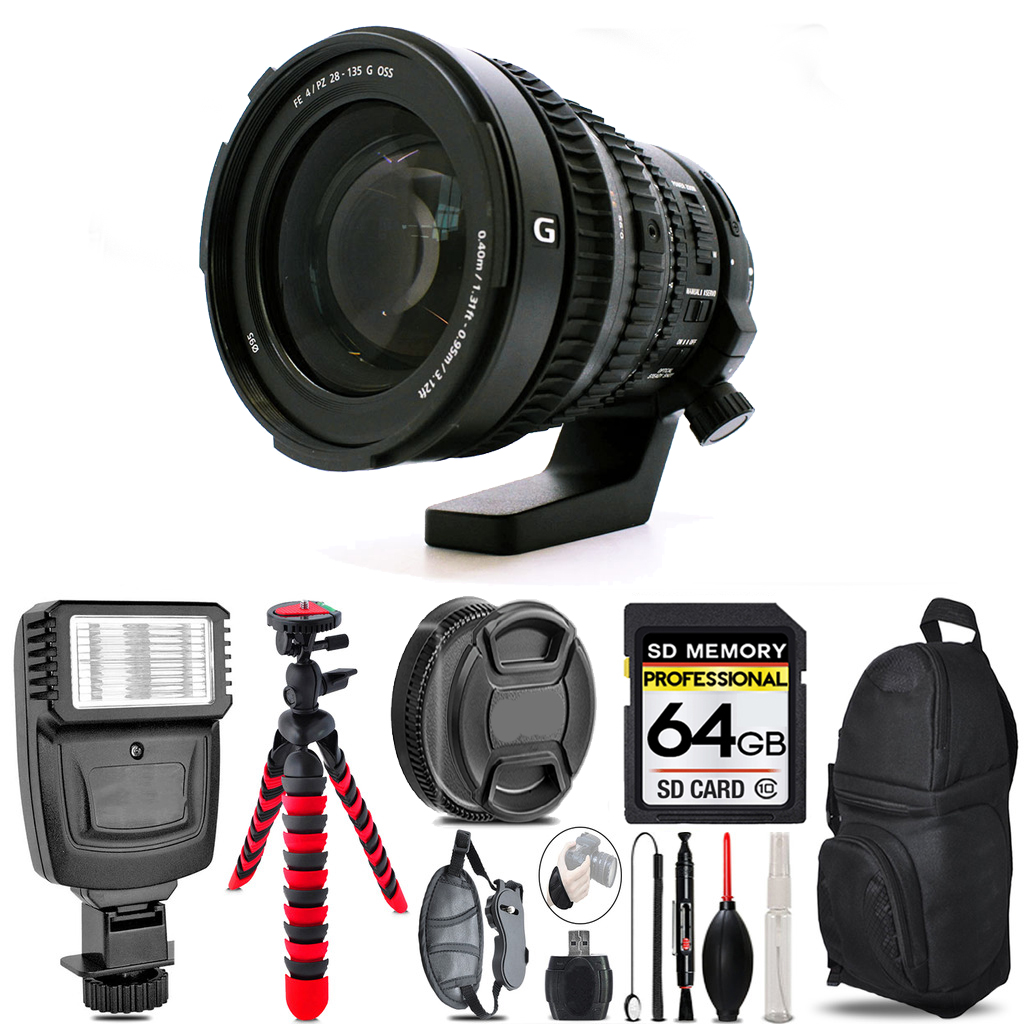 FE PZ 28-135mm f/4 G OSS Lens + Flash +  Tripod & More - 64GB Accessory Kit *FREE SHIPPING*