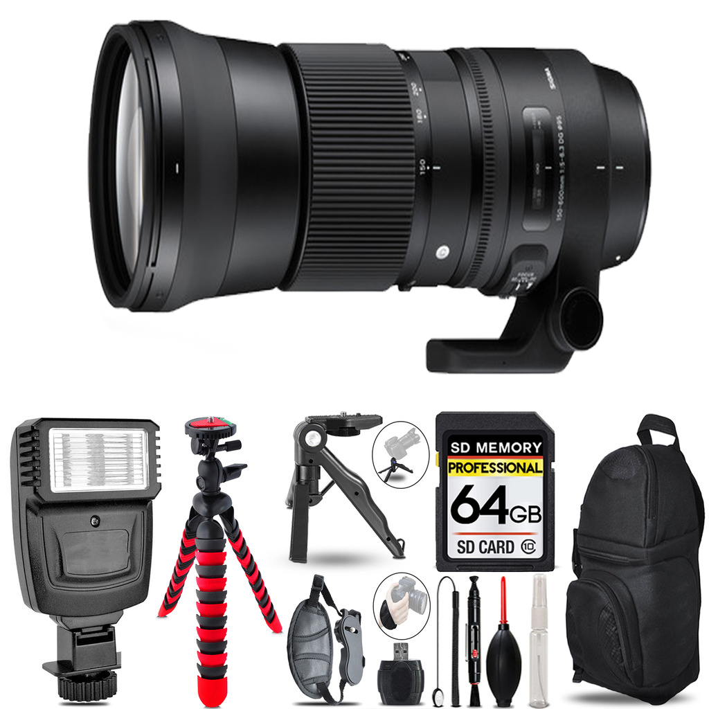 150-600mm f/5-6.3 HSM Lens for Nikon F - 3 Lenses+Flash +Tripod -64GB Kit *FREE SHIPPING*