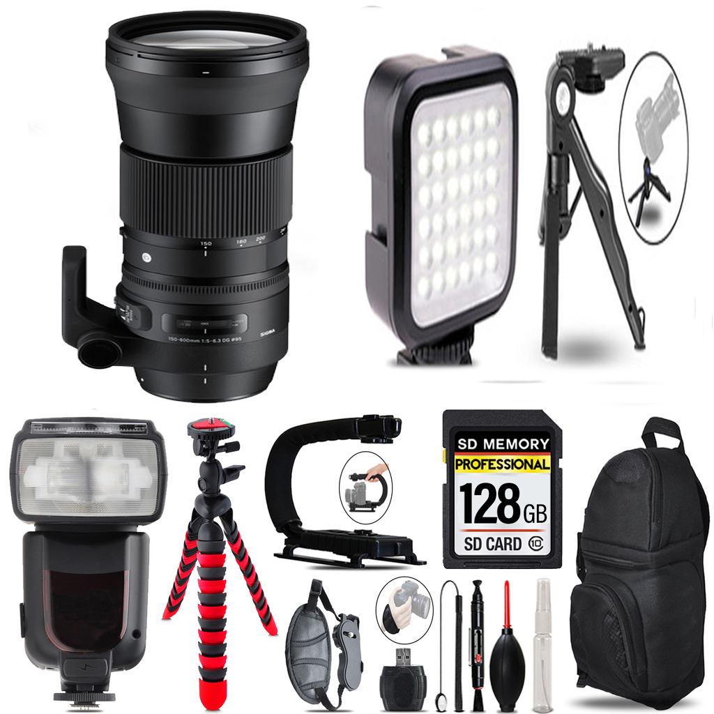 150-600mm f/5-6.3 HSM Lens for Nikon F - LED Light + Tripod -128GB Kit *FREE SHIPPING*