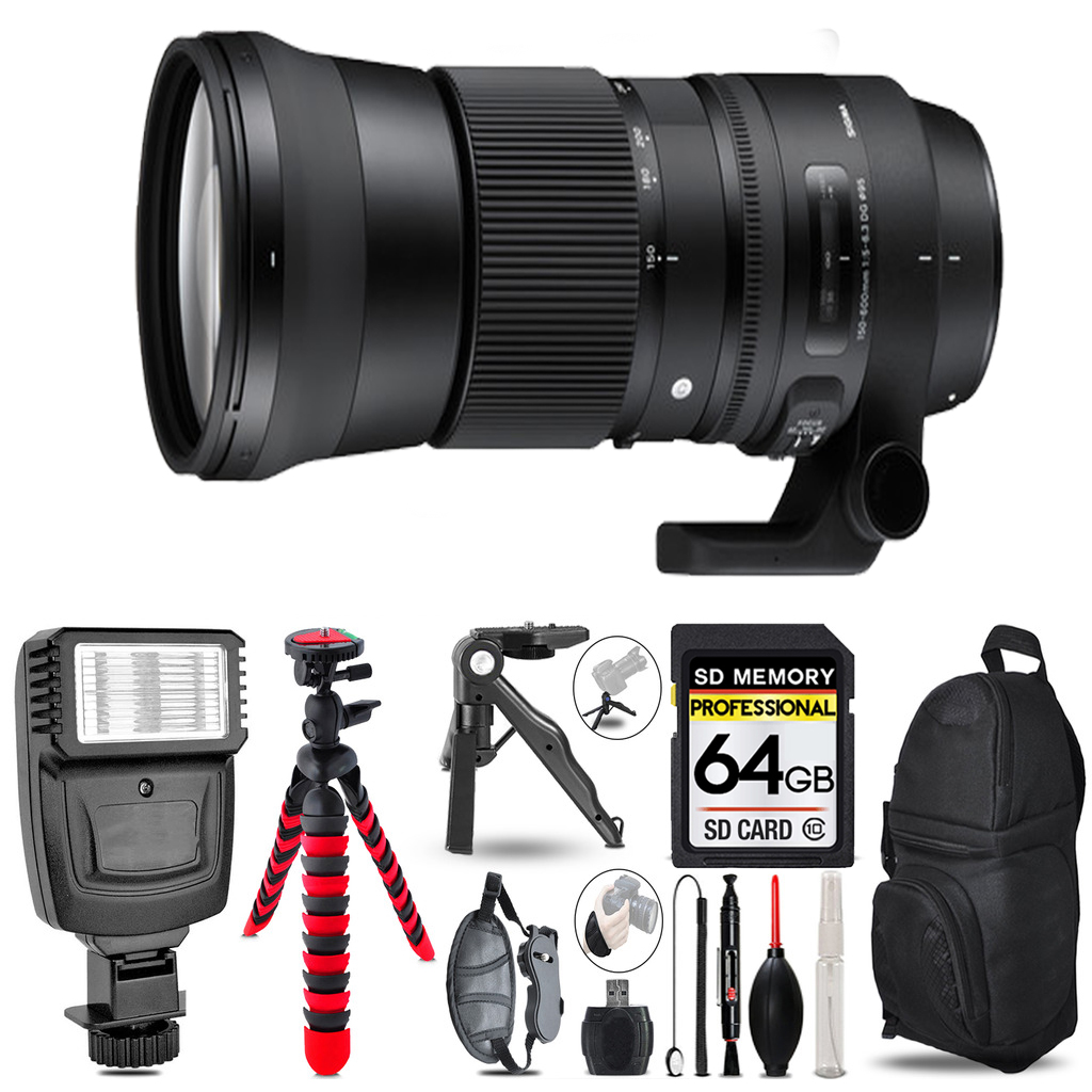 150-600mm f/5-6.3 HSM Lens for Nikon F  +Flash +MACRO UV-CPL-FLD-64GB Kit *FREE SHIPPING*