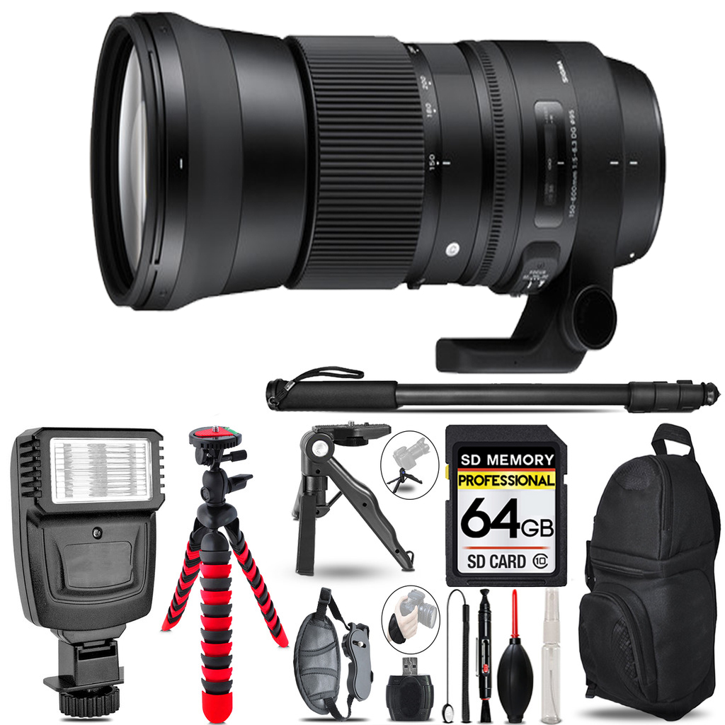 150-600mm f/5-6.3 HSM Lens for Nikon F  -3 Lenses+Flash +Tripod -64GB Kit *FREE SHIPPING*
