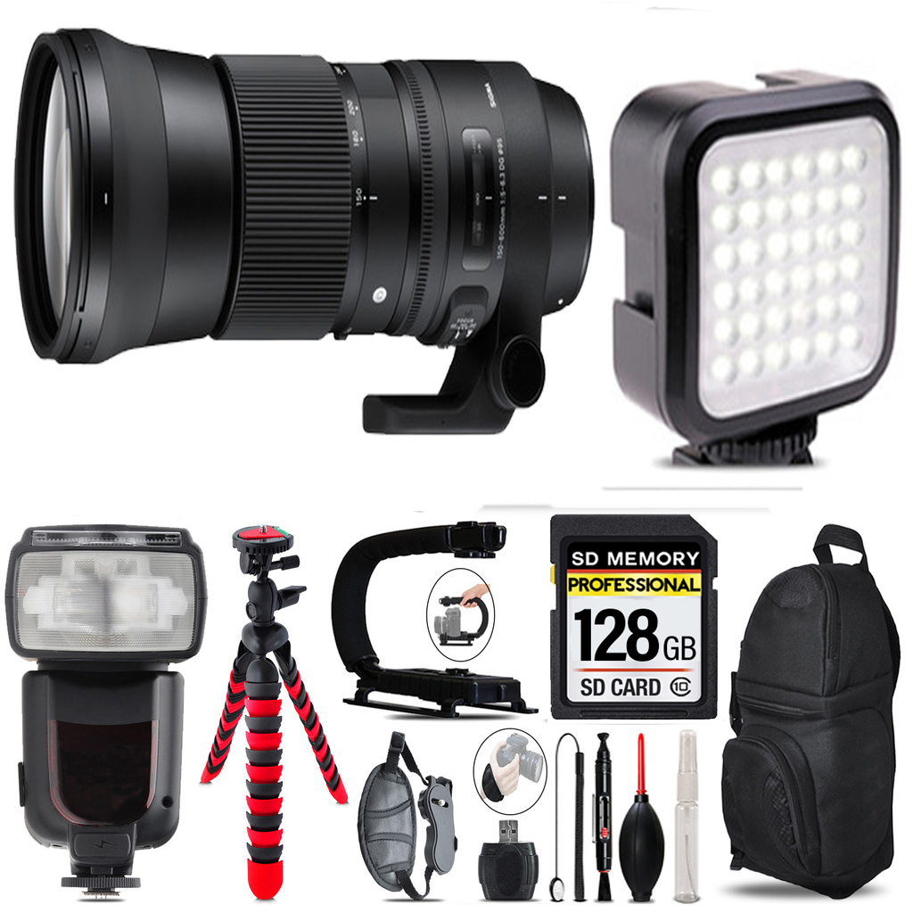150-600mm f/5-6.3 HSM Lens for Nikon F+ LED Light -128GB Kit Bundle *FREE SHIPPING*
