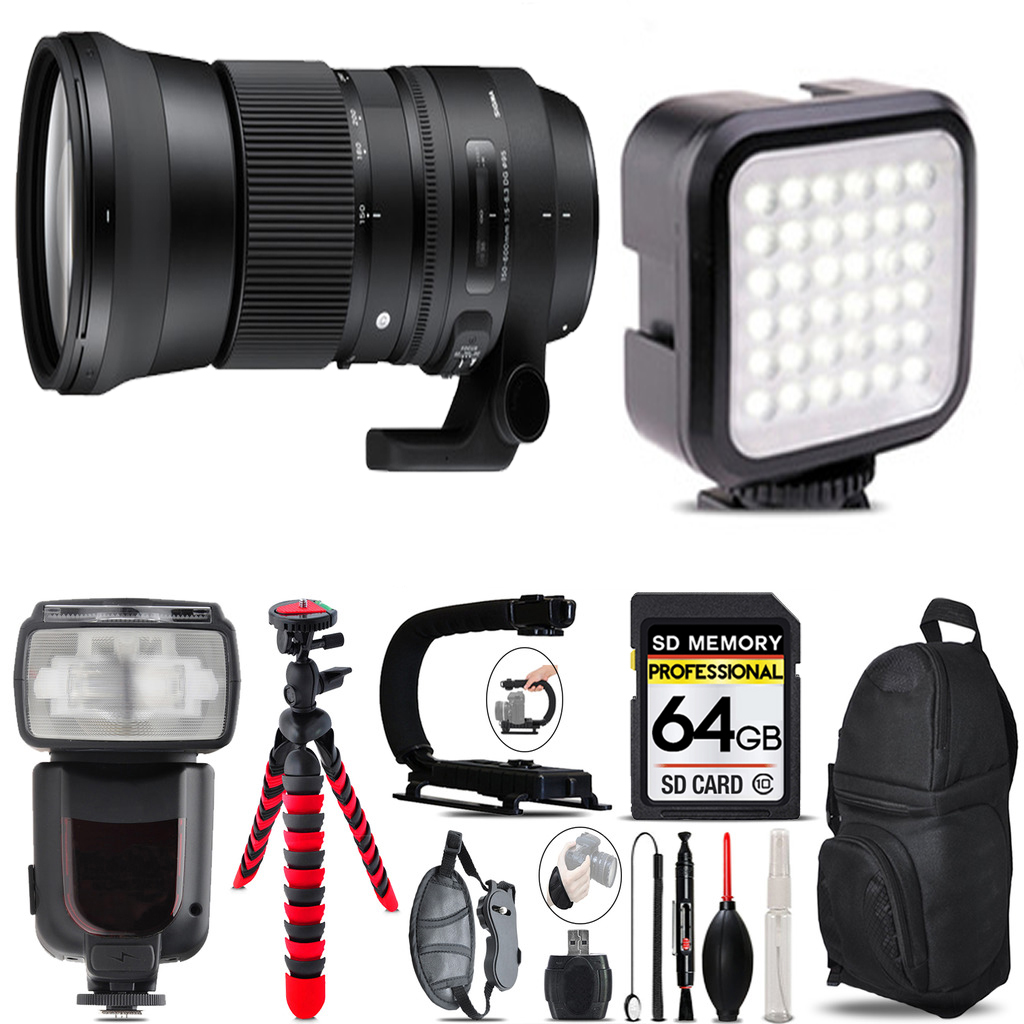 150-600mm f/5-6.3 HSM Lens for Nikon F+ LED Light -64GB Kit Bundle *FREE SHIPPING*