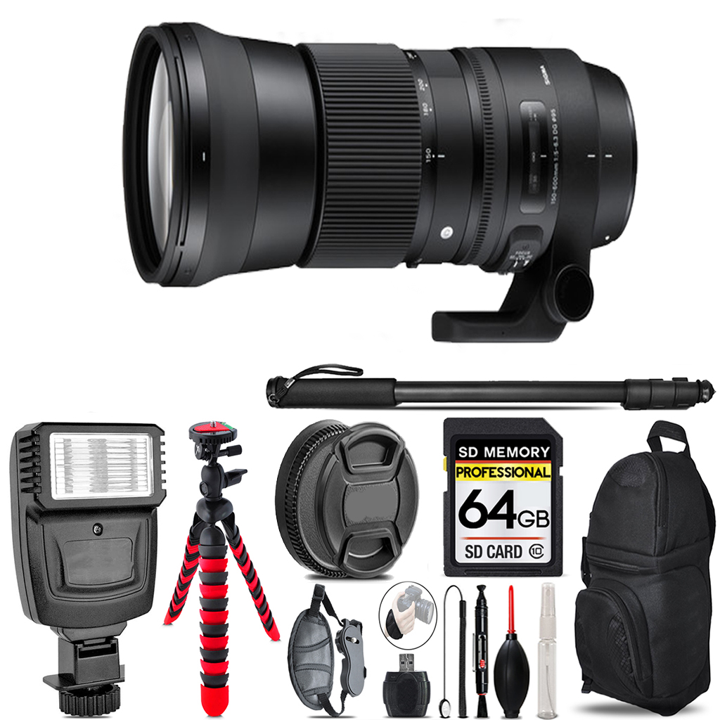 150-600mm f/5-6.3 HSM Lens for Nikon F -Video Kit +Flash,64GB Kit Bundle *FREE SHIPPING*