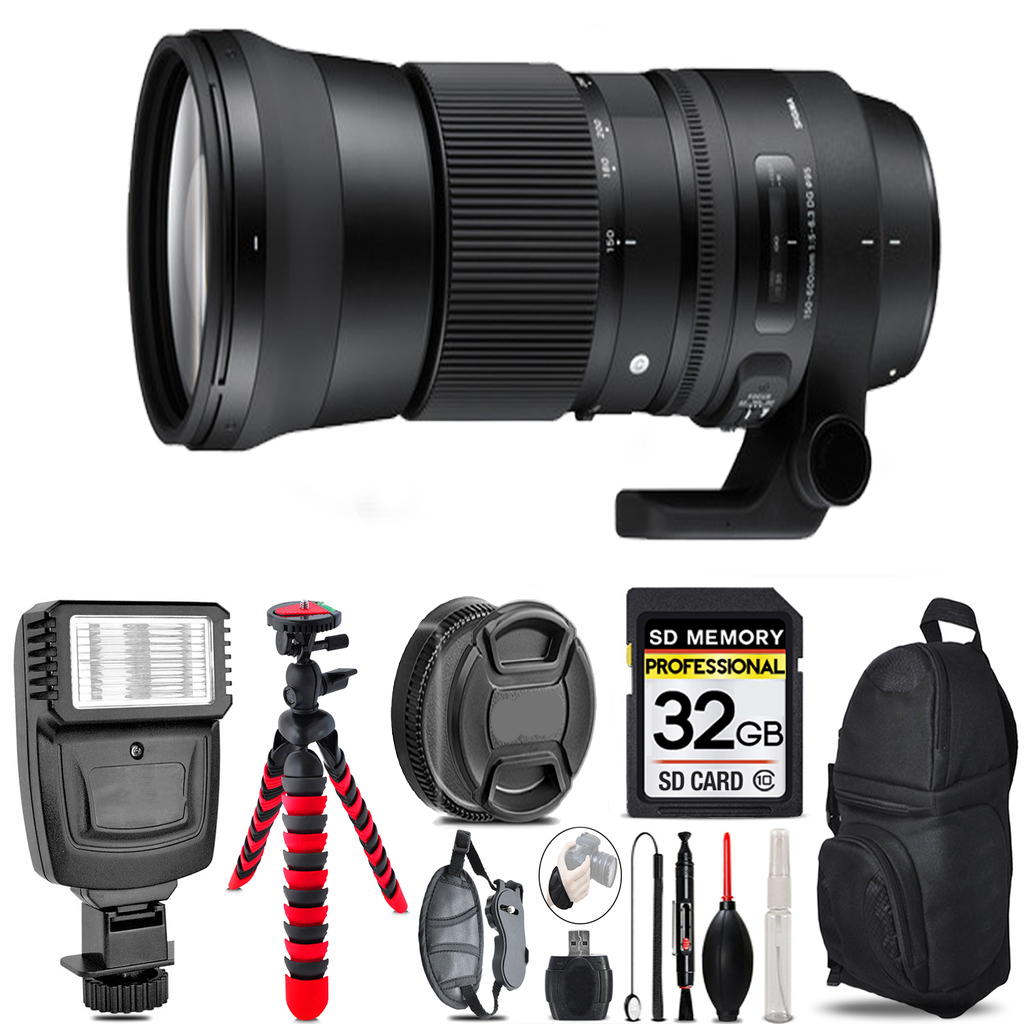 150-600mm f/5-6.3 HSM Lens for Nikon F +Flash + Tripod & More - 32GB Kit *FREE SHIPPING*