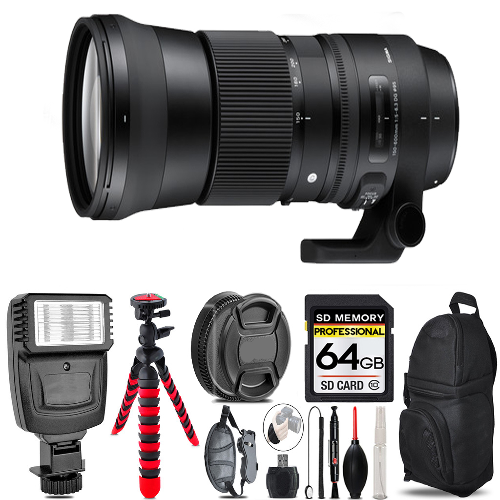 150-600mm f/5-6.3 HSM Lens for Nikon F  +Flash + Tripod & More - 64GB Kit *FREE SHIPPING*