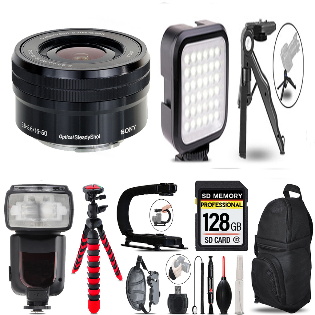 E PZ 16-50mm f/3.5-5.6  Lens+ LED Light + Tripod - 128GB Accessory Bundle *FREE SHIPPING*