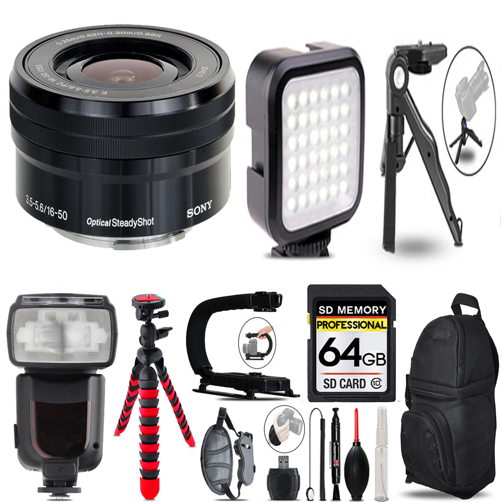 E PZ 16-50mm f/3.5-5.6  Lens + LED Light + Tripod - 64GB Accessory Bundle *FREE SHIPPING*