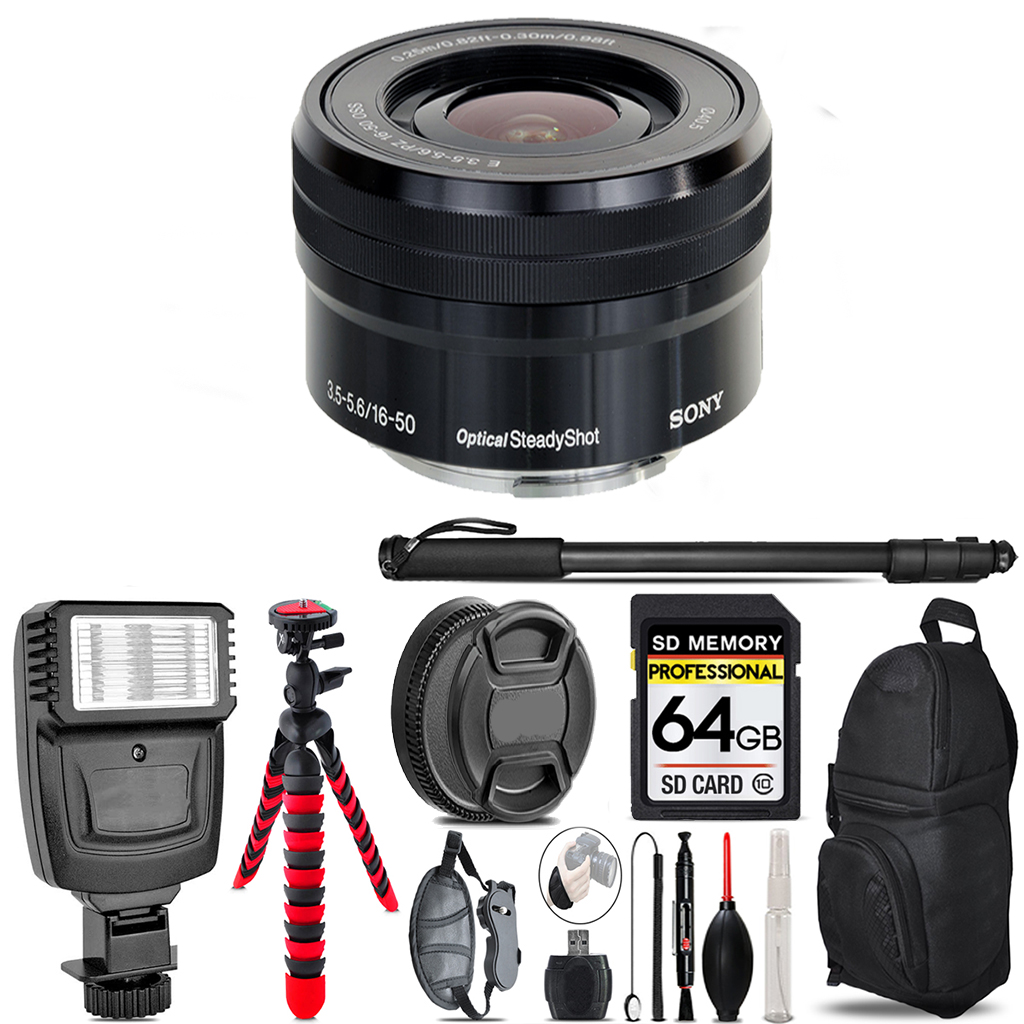 E PZ 16-50mm f/3.5-5.6  Lens - Video Kit +  Flash - 64GB Accessory Bundle *FREE SHIPPING*
