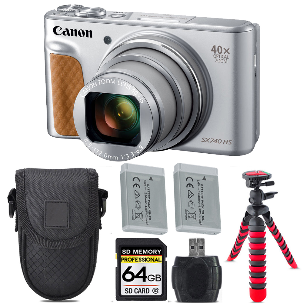 PowerShot SX740 HS Digital Camera Silver +Extra Battery +Tripod + 64GB Kit *FREE SHIPPING*
