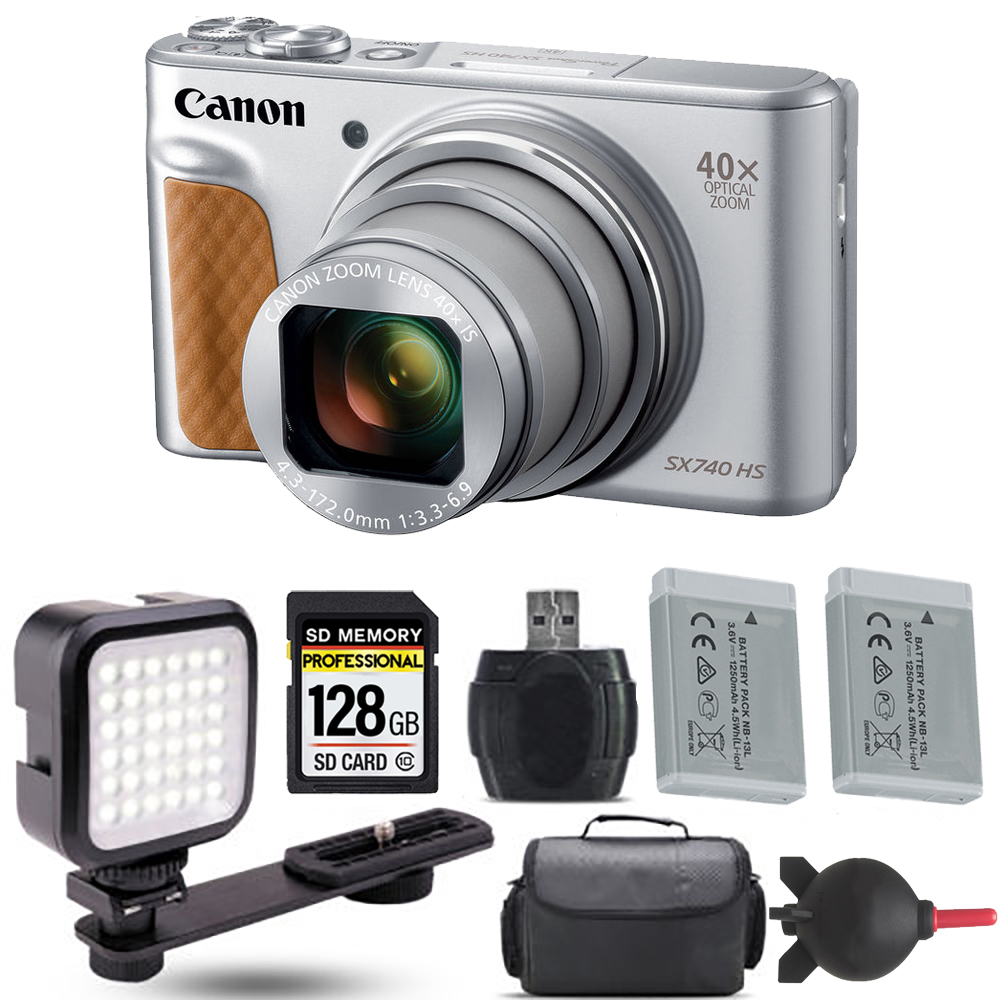 PowerShot SX740 HS Digital Camera (Silver) + Extra Battery +LED - 16GB Kit *FREE SHIPPING*