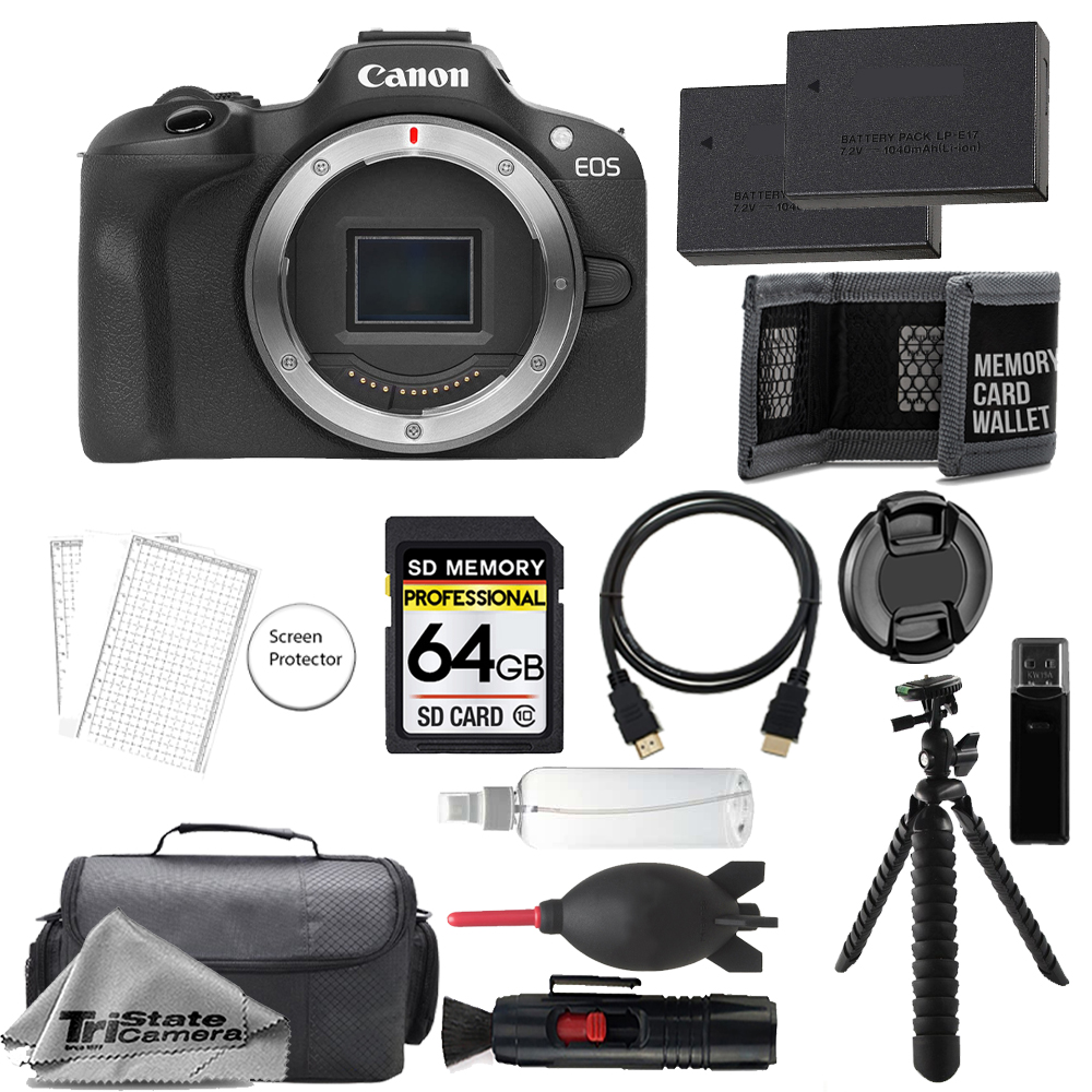 EOS R100 Mirrorless Camera + 64GB +Extra Battery+ Tripod- Accessory Kit *FREE SHIPPING*