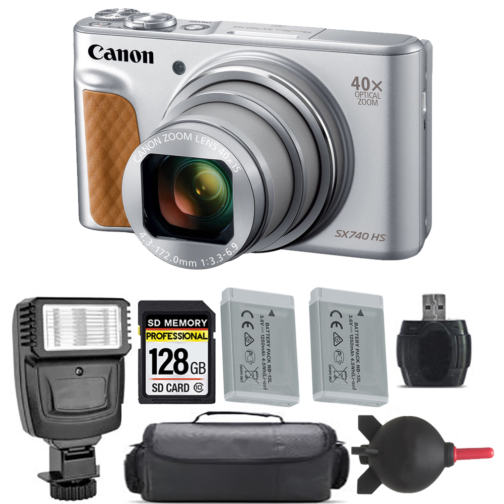 PowerShot SX740 HS Digital Camera Silver +Extra Battery + Flash - 16GB Kit *FREE SHIPPING*