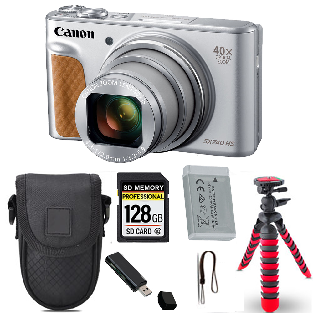 PowerShot SX740 HS Digital Camera (Silver)+Spider Tripod + Case - 16GB Kit *FREE SHIPPING*