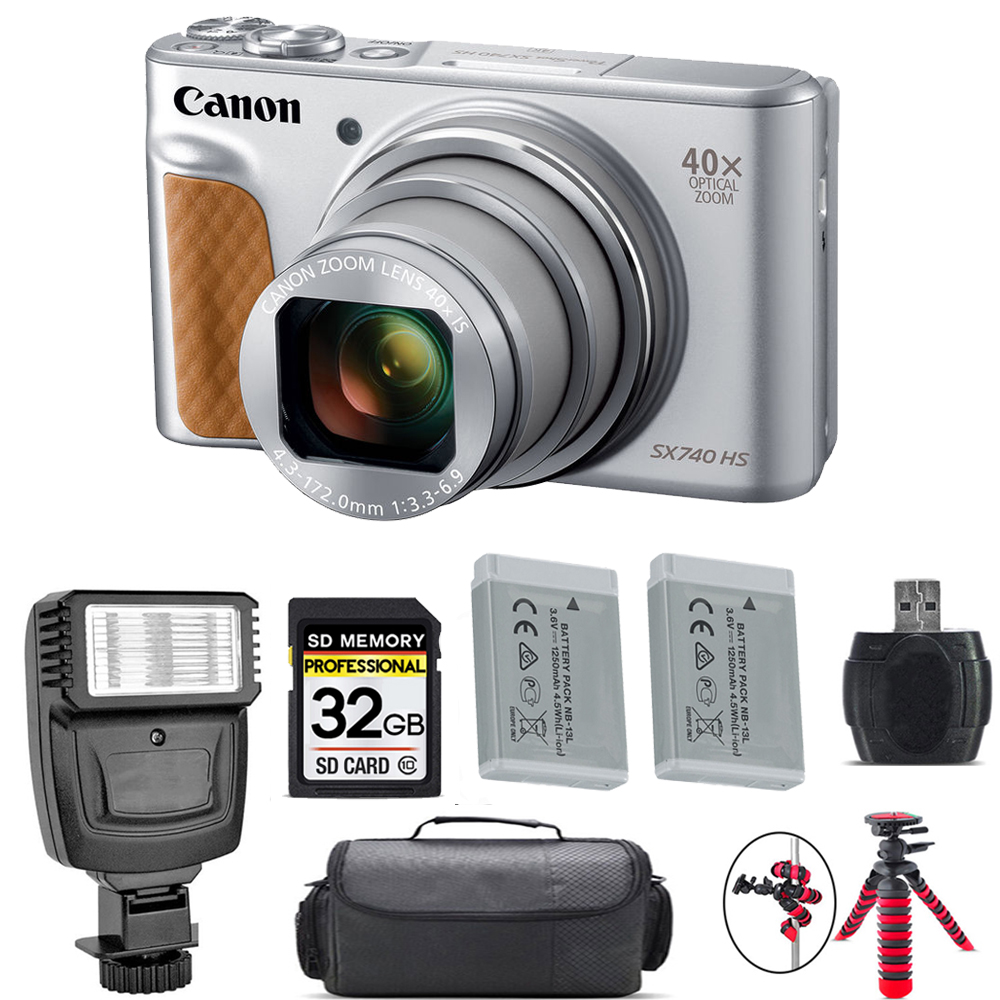 PowerShot SX740 HS Digital Camera Silver +Extra Battery + Flash - 32GB Kit *FREE SHIPPING*