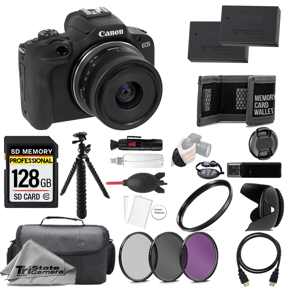 EOS R100 Camera with 18-45mm Lens +128GB+Ext Bat+ 3 PC Filter-Kit *FREE SHIPPING*