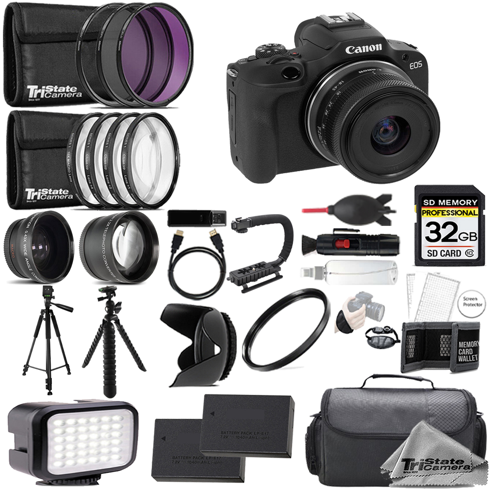 EOS R100 Camera with 18-45mm Lens +32GB +Ext Bat+ 9 PC Filter-Kit *FREE SHIPPING*